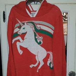 Well Worn Girls Red Unicorn Sparkle Glitter Hooded Long Sleeve Sweater Dress